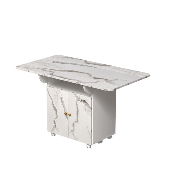 Folding Dining Table With Storage Cabinet, 6 MovableLeaf Kitchen Table, 47" Space Saving KitchenFor Dining Room Living Room