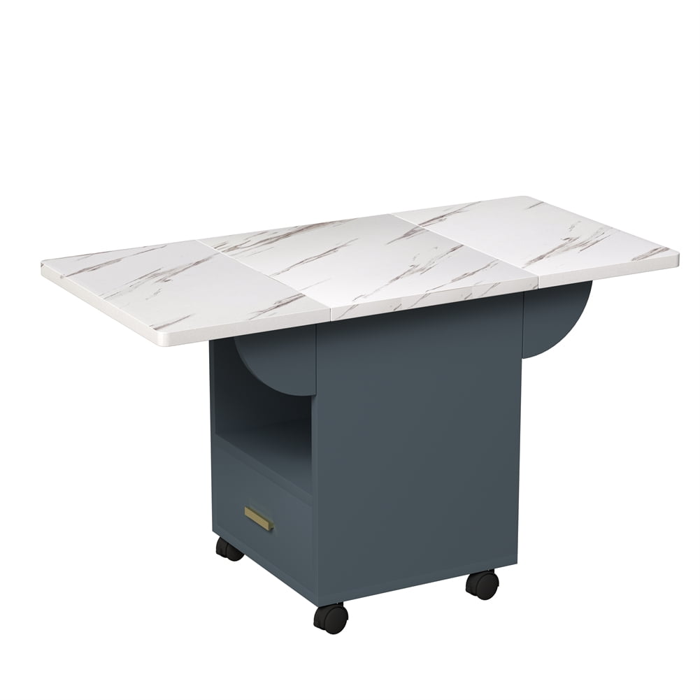 Folding Dining Table With Storage Drawer, 4 Movable DropKitchen Table ...