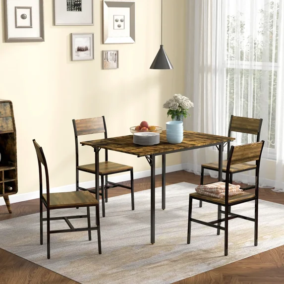 Folding Dining Table for 2 to 4 People, Industrial Drop Leaf Table, Kitchen Table for Small Spaces