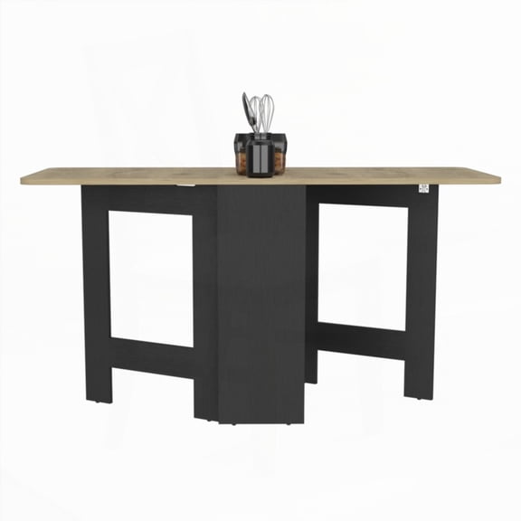 Folding Dining Table in Black / Macadamia for Living Room - Evart with Durable Construction