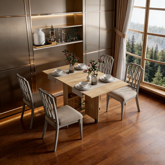 Folding Dining Table with 2 Wheels for Easy Mobility, Built-in 2 Storage Racks, Space-Saving Kitchen Table for Small Apartments or Dining Rooms