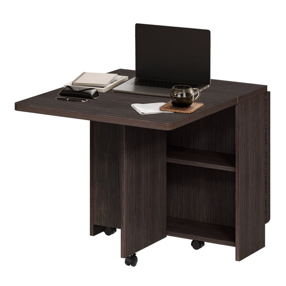 Folding Dining Table with Storage, Folding Kitchen Table with Wheels, Drawer & Shelves, Compact Dining Table for Small Spaces, Space Saving