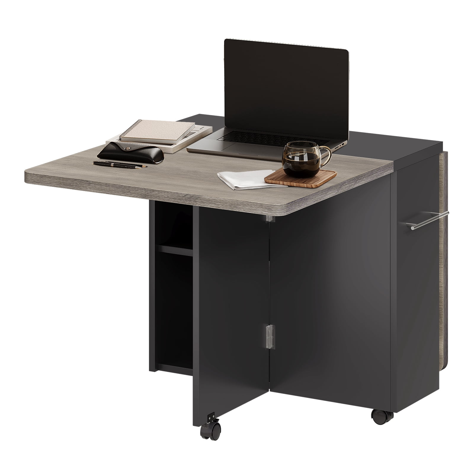 Folding Dining Table with Storage, Folding Kitchen Table with Wheels ...