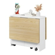 Folding Dining Table with Wheels and 2 Storage Racks, Space Saving Kitchen, Dining Room Table, 23.6"D x 47.2"W x 29.5"H