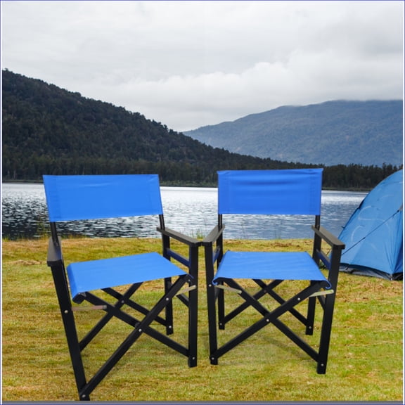 Folding Director Chairs | 2-Pack Canvas, Portable for Camping Patio Indoor Extra Seating | Solid Wood | Black