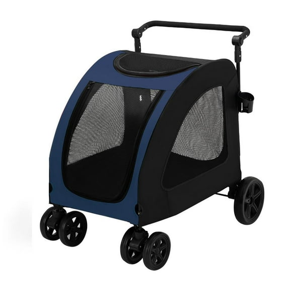 Folding Dog Cart, 4 Wheels Carrier Strolling Cart Adjustable Handle, for Medium and Large Dogs Up to 220lbs Pet