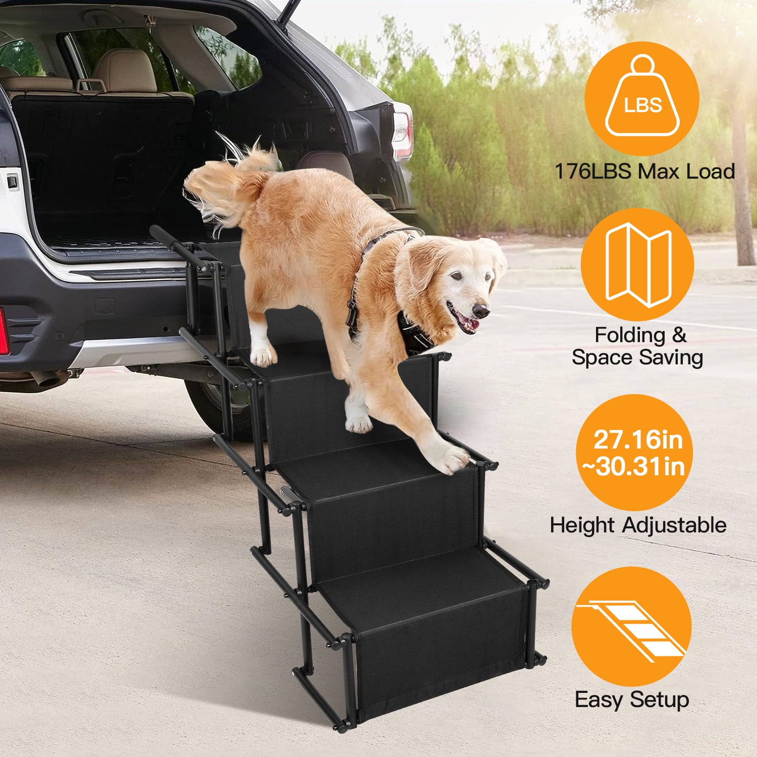 Folding Dog Ramp for Cars, iMounTEK Portable Pets Car Ramps 4 Step