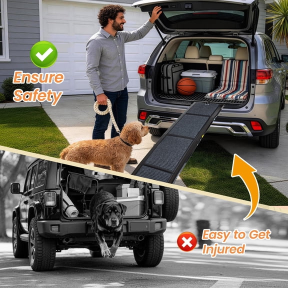 Folding Dog Ramp for Cars, 63 Long & 17.3 Wide Portable Dog Ramps for Large Dogs with Non-Slip Rug Surface, Steel, Black, Supports up to 250 lbs