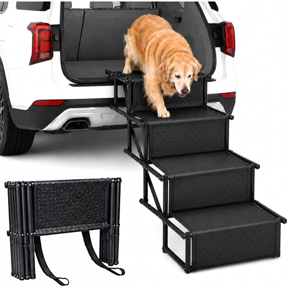 Collapsible 4-Step PVC Pet Stairs with Non-Slip Metal Frame, Black