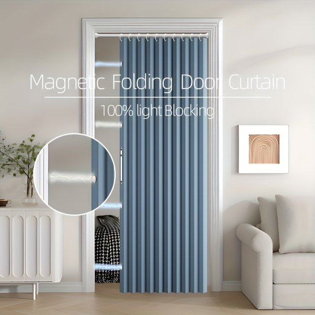 Folding Door Curtain SpaceSaving Room Divider with Hanging Rings for