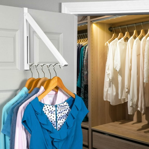 Folding Over The Door Hanger | Extendable Clothes Hook | No-Drill Space-Saving Organizer | Holds Towels, Robes & Coats | 16" Folded Height | 11" Support Bar