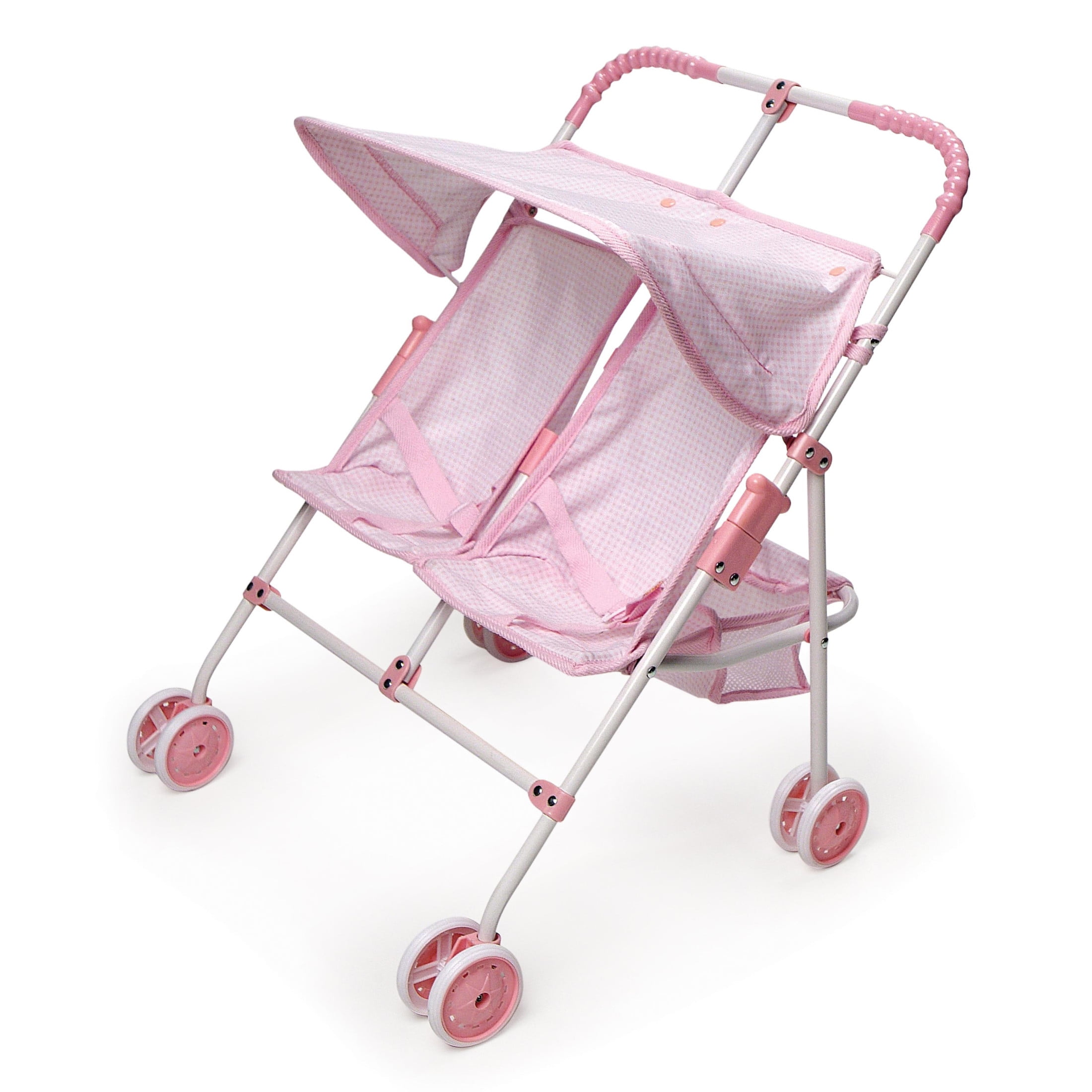 Folding Double Doll Umbrella Stroller Pink/Gingham
