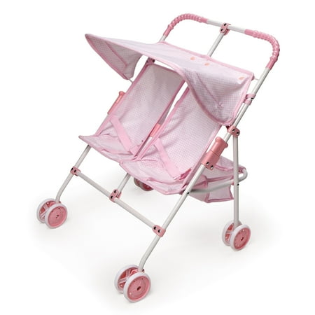 Folding Double Doll Umbrella Stroller - Pink/Gingham