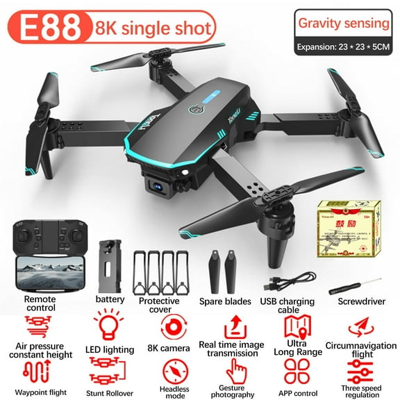 Folding Drone - 9.8"×9.8" 8K HD Cameras with Double Lens, GPS Hovering, Gesture Control for Travel Wedding Proposal Photography Shoots