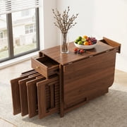 Folding Drop Leaf Dining Table Set with 4 Chairs, Space Saving for Small Spaces, Walnut 59 Inch