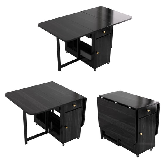 Folding Drop Leaf Dining Table, Space Saving Table for Small Spaces, Black 51 Inch Only