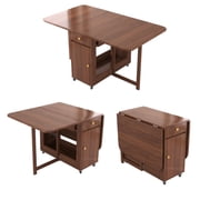 Folding Drop Leaf Dining Table, Space Saving Table for Small Spaces, Walnut 59 Inch Only