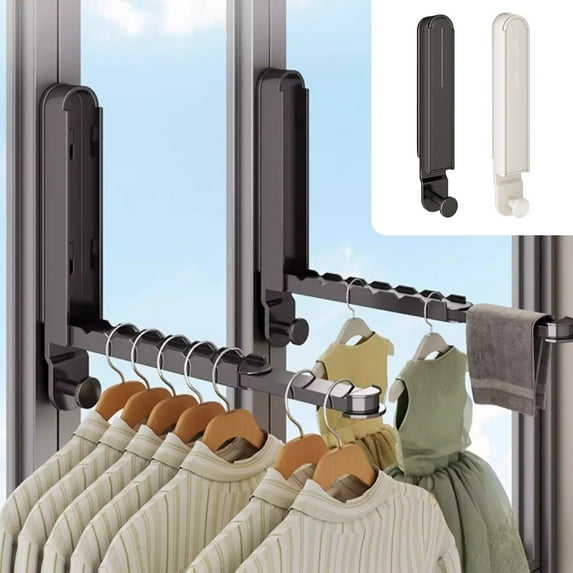 Folding Drying Rack Wall Mounted Telescopic Space-Saving Aluminum Alloy | Indoor Outdoor Clothes Hang Rod | Invisible Balcony Floating Window Laundry Hanger | 14.56x3.14in, Black/White, 1 Pack