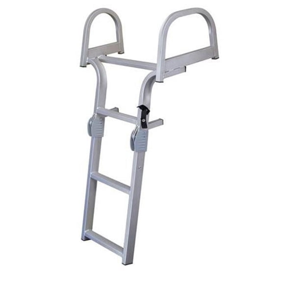 Folding Dual Curve Double Wide Pontoon Ladder - Anodized Aluminum - 2.5in. Wide Steps with Anti-Slip Tread