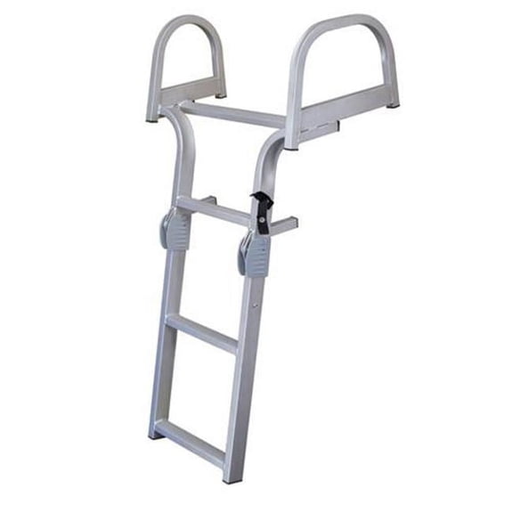 Folding Dual Curve Double Wide Pontoon Ladder - Anodized Aluminum - 2.5in. Wide Steps with Anti-Slip Tread