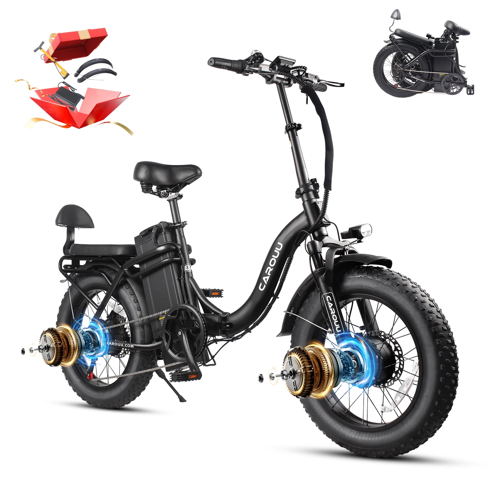 Folding Dual Motors Electric Bike for Adults 20'', 2000W E-Mountain Bike 48V 32AH UL2849 Removable Battery,Fat Tire Ebike up to 30MPH&100 Miles Long Range Off-road Dual Hydraulic Disc Brake E-Bicycle