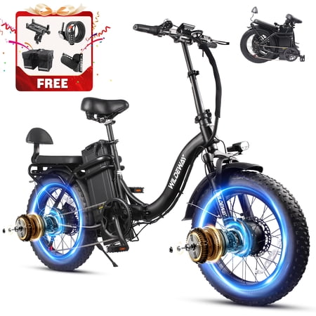 Folding Dual Motors Electric Bike for Adults 20'', 2000W E-Mountain Bike 48V 32AH UL2849 Removable Battery,Fat Tire Ebike up to 30MPH&100 Miles Long Range Off Road Dual Hydraulic Disc Brake E-Bicycle