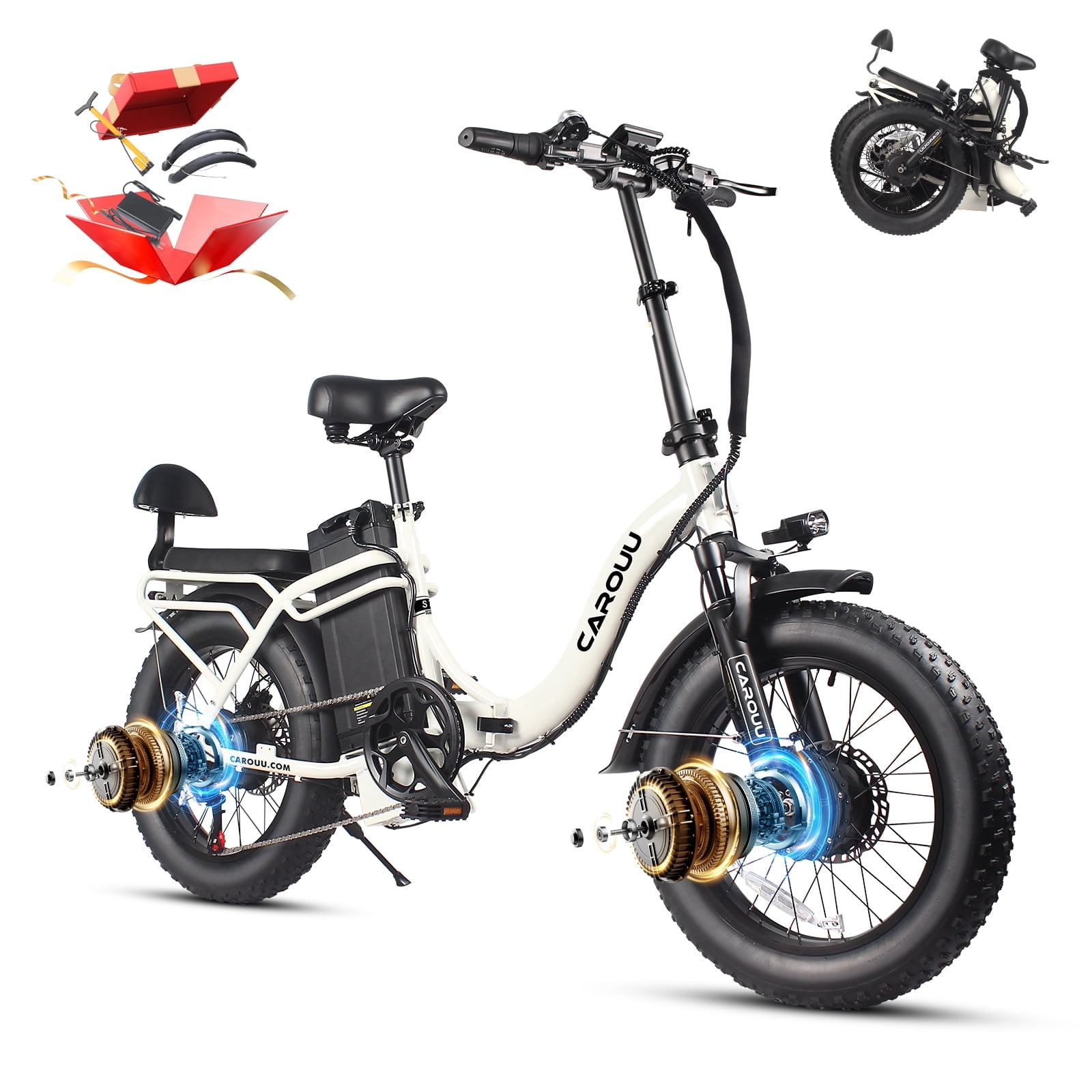 Folding Dual Motors Electric Bike for Adults 20'', 2000W E-Mountain Bike 48V 32AH UL2849 Removable Battery,Fat Tire Ebike up to 30MPH&100 Miles Long Range Off Road Dual Hydraulic Disc Brake E-Bicycle