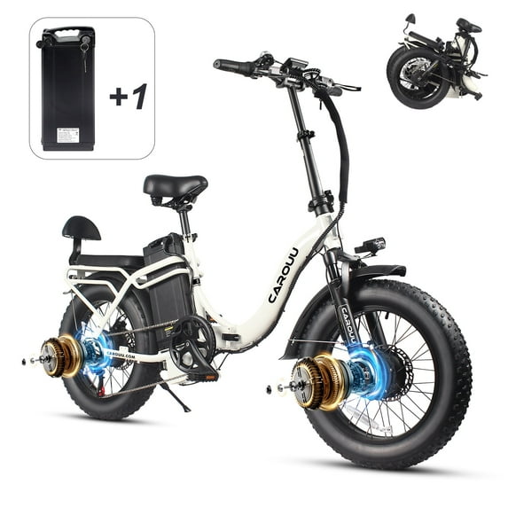 Folding Dual Motors Electric Bike for Adults 20'', 2000W E-Mountain Bike 48V 64AH UL2849 Removable Battery,Fat Tire Ebike up to 30MPH&100 Miles Long Range Off-road Dual Hydraulic Disc Brake E-Bicycle