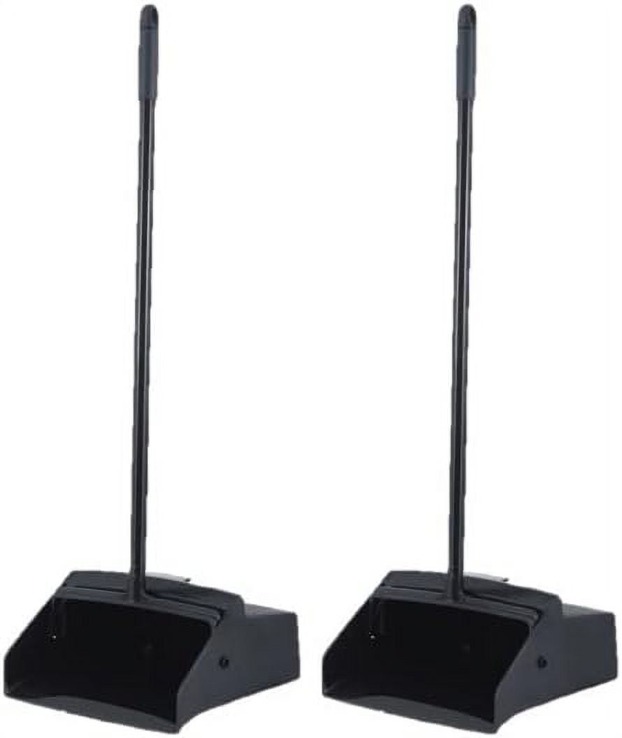 Folding Dustpan with Long Handle and Wheels Black