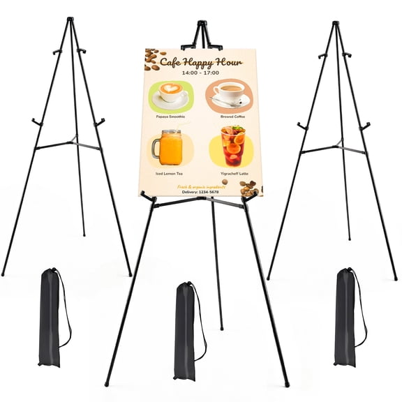 Easel Stand for Sign, 3 Pack 66 Inch Portable Foldable Easel Display Stand for Artist Poster Wedding with Carry Bag,Lightweight Metal Black