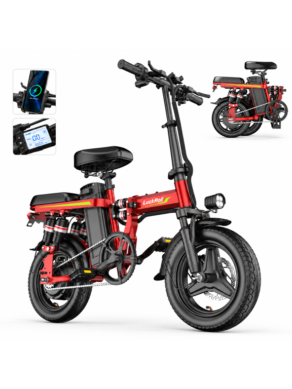Folding Ebike for Adults, 14" Compact Portable Electric Bike with 500W Motor, 48V 13Ah Battery, 20 MPH, 50 Mi Range, 6-Point Suspension, Two Seats, Class2 UL2849 Certified