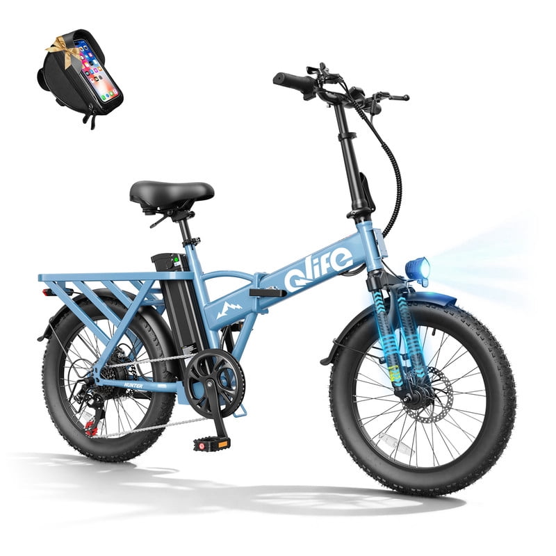 Hunter Folding Electric Bike for Adults, 20"x 3.0" Fat Tire EBikes, 7-Speed Removable Battery EBicycle, 500W Motor 48V 13.5Ah 28MPH 65Mi Max Range, Black with Free Phone Bag