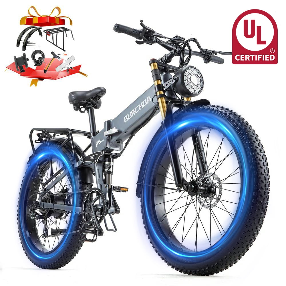 Folding Electric Bike for Adult 26'', 1000W E-Mountain Bike 48V 20Ah UL2849 Removable Battery Fat Tire Ebike up to 30MPH Long Range Off Road Ebike Beach Snow Dual Hydraulic&Brakes Bicycle