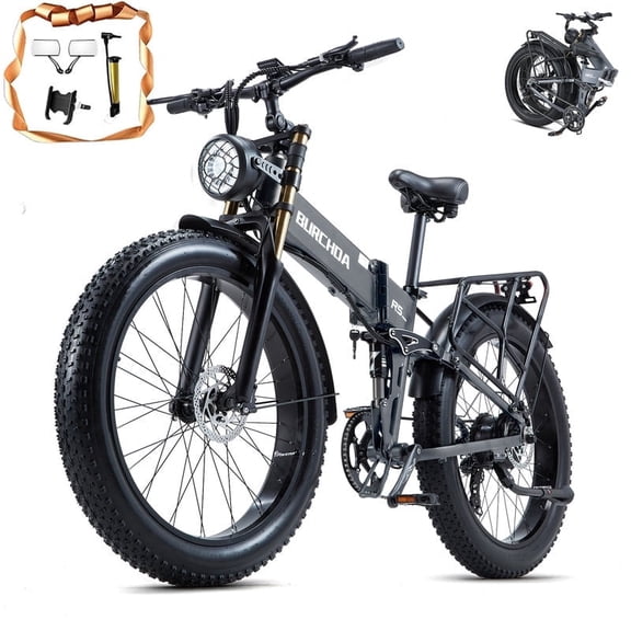 Folding Electric Bike for Adult 26'', 1500W E-Mountain Bike 48V 20Ah UL2849 Removable Battery Fat Tire Ebike up to 30MPH Long Range Off Road Ebike Beach Snow Dual Hydraulic&Brakes Bicycle