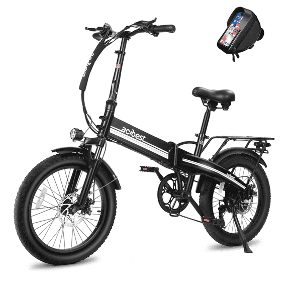 Electric Bike for Adults 750W, 20Mph Top Speed, 20" Fat Tire, 48V 10.4Ah Removable Battery Ebike with 35 Speed and Front Suspension(Black) with Phone Bag