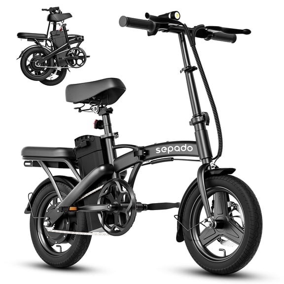 Electric Bike for Adults Teens 32KM/H, 10.4AH 48V, 30-60KM Range, Front + Rear Suspension, 14" Folding Electric Bicycle eBike for Commuting and Leisure