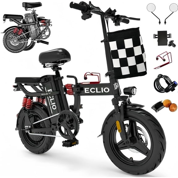 Folding Electric Bike, Electric Bicycle with 48V 20AH Removable Battery, Folding Electric Bike for Adults Teens,14'' Ebike Urban City with 10 Shock Absorptions