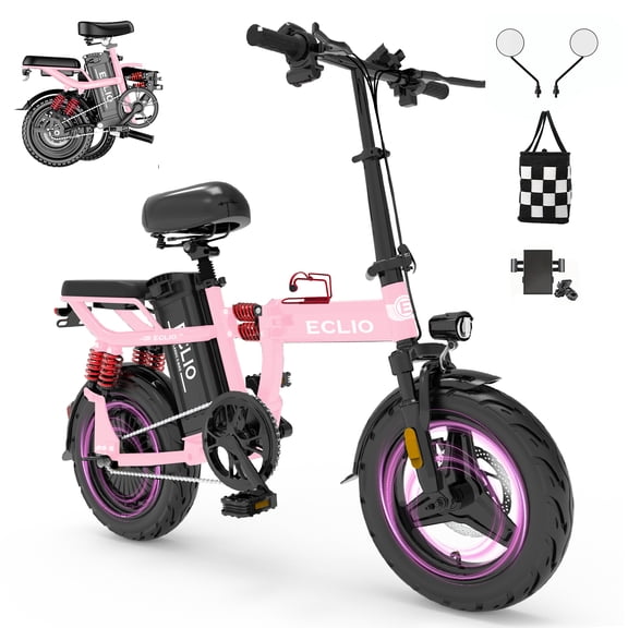 Folding Electric Bike, Electric Bicycle with 48V 14AH Removable Battery, Folding Electric Bike for Adults Teens,14'' Ebike Urban City with 700W Motor, 10 Shock Absorptions UL2849,Pink