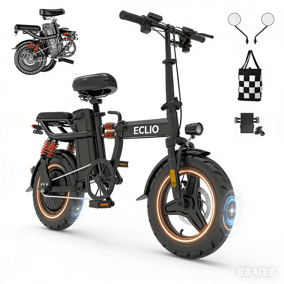 Folding Electric Bike, Electric Bicycle with 48V 14AH Removable Battery, Folding Electric Bike for Adults Teens,14'' Ebike Urban City with 700W Motor, 10 Shock Absorptions