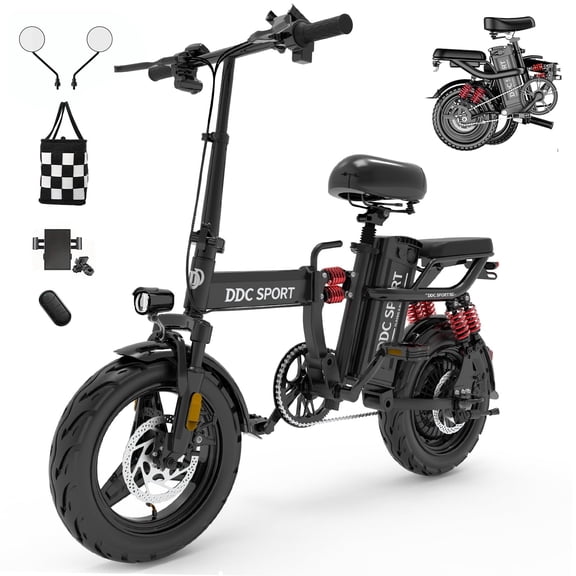 Folding Electric Bike, Electric Bicycle with 48V 14AH Removable Battery, Folding Electric Bike for Adults Teens,14'' Ebike Urban City with 700W Motor, 10 Shock Absorptions