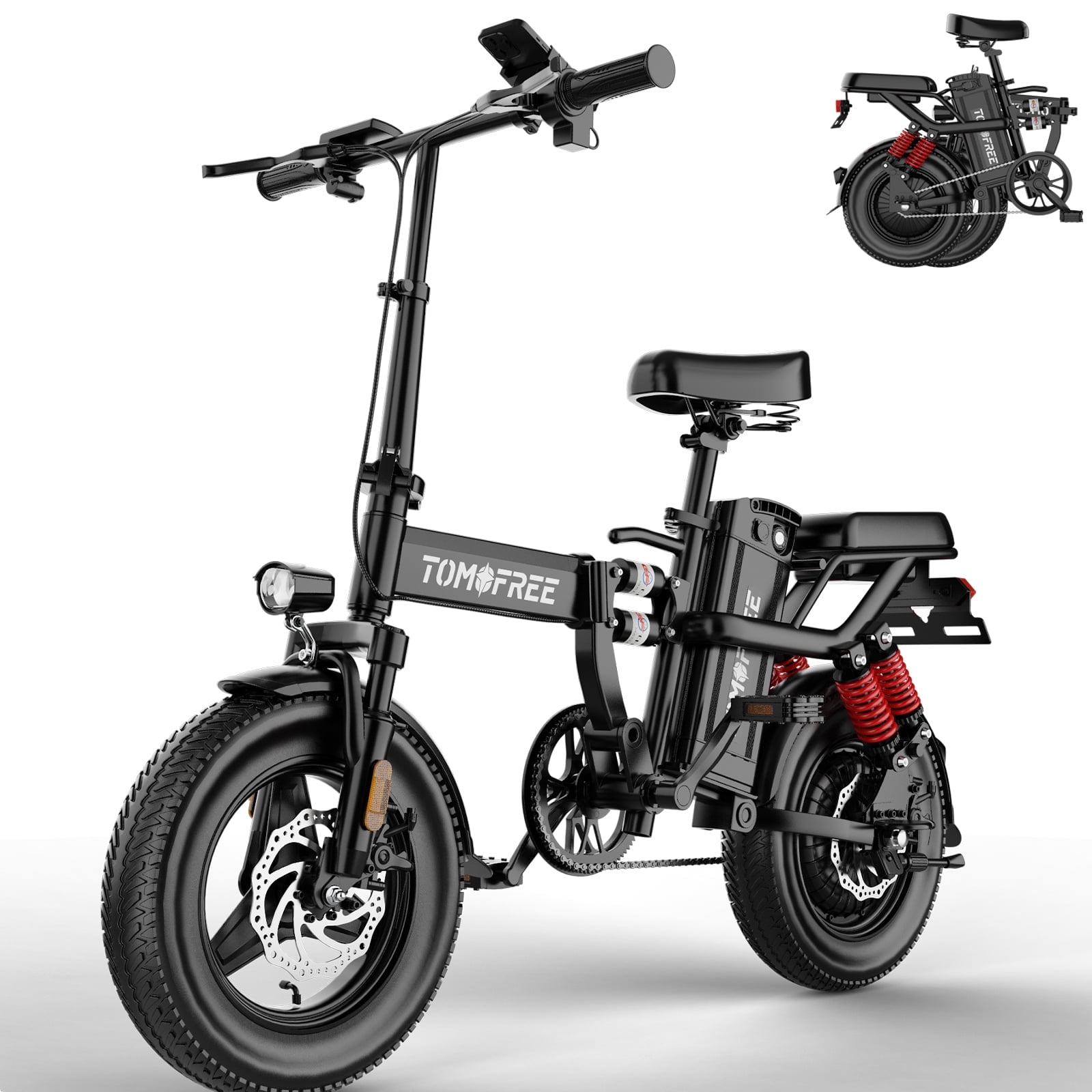 Folding Electric Bike, Peak 750W Motor 24MPH, 48V 20Ah Removable Battery 31Miles Ebike, 14" Lightweight Adults Electric Bicycles for Men/Women/Teens, City E-Bike, Full Suspension