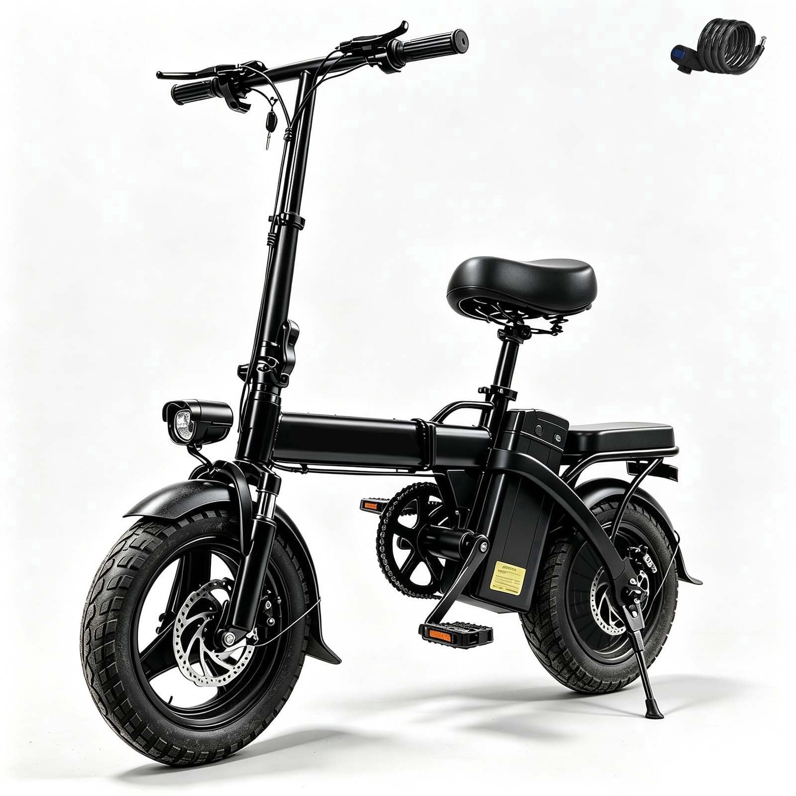 Folding Electric Bike for Adults, 14'' Mini Ebike, 48V 6Ah Removable Battery, Two Seats City Commuter Electric Bicycle, UL2849