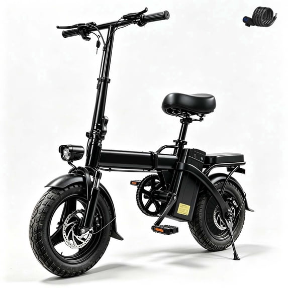 Folding Electric Bike for Adults, 14'' Mini Ebike, 48V 6Ah Removable Battery, Two Seats City Commuter Electric Bicycle, UL2849