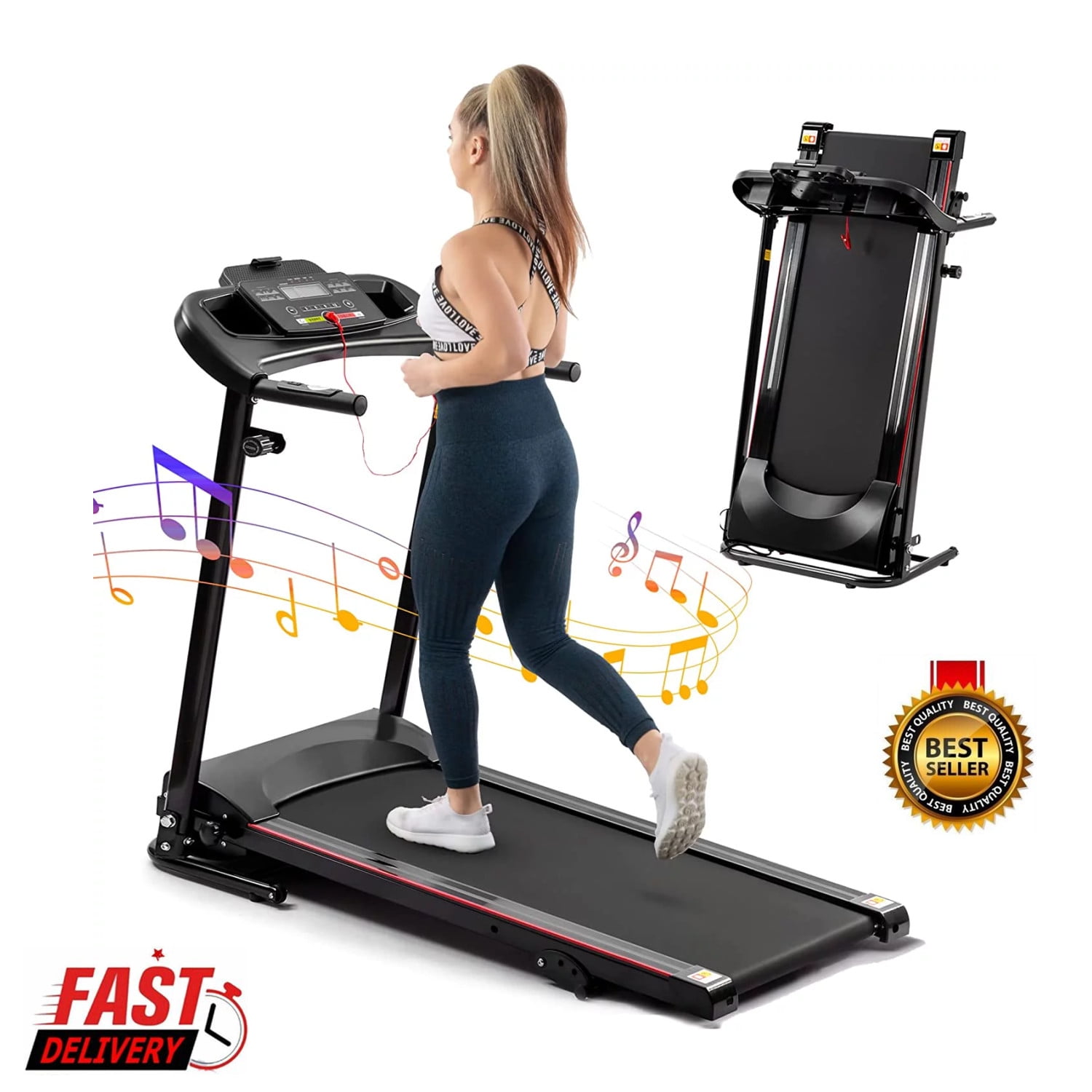 Folding Electric Exercise Treadmill, 2.5 HP Treadmill, Adjustable