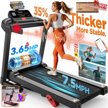 Folding Electric Treadmill for Home, 7.5MPH 3.65HP Portable Treadmill w/ 10% Incline for Running Walking Exercise, 330lbs Capacity, APP Control, 71 Programs, Treadmill for Home