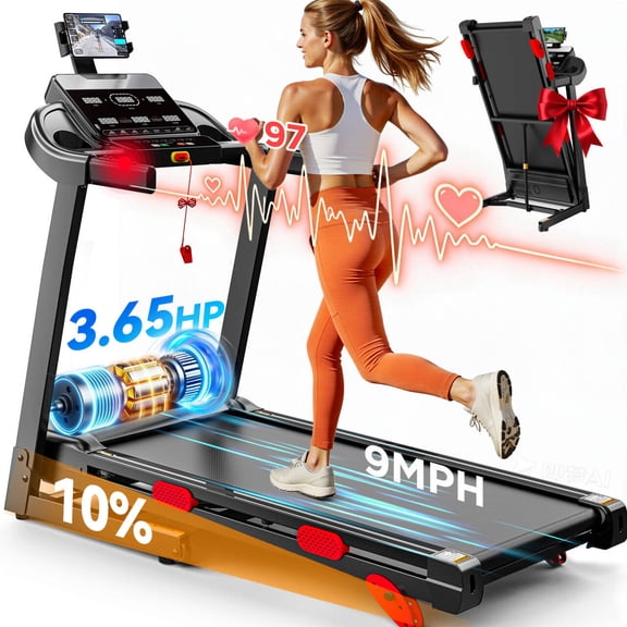 Folding Electric Treadmill for Home, 9MPH 3.65HP Portable Treadmill w/ 10% Incline for Running Walking Exercise, 330lbs Capacity, APP Control, 105 Programs, Treadmill for Home