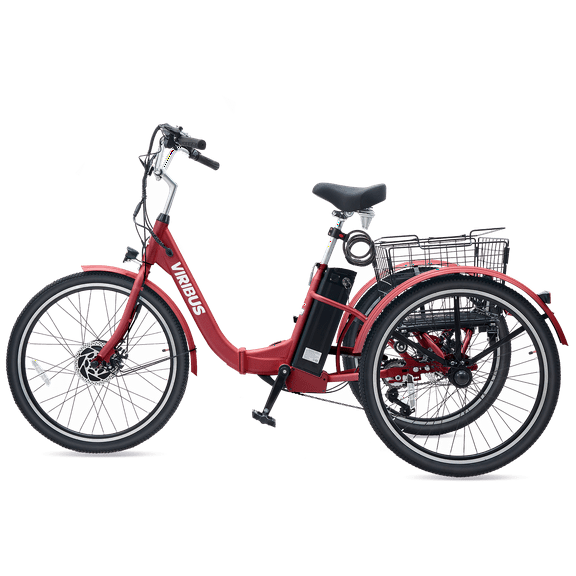 Folding Electric Tricycle, 350W 7-Speed Electric Trike for Adults, 24 in. 3 Wheel Electric Bike for Seniors with 36V 13Ah Battery, Step-Through e-Trike with Parking Brake & Rear Basket, Red