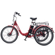 Folding Electric Tricycle, 350W 7-Speed Electric Trike for Adults, 24 in. 3 Wheel Electric Bike for Seniors with 36V 13Ah Battery, Step-Through e-Trike with Parking Brake & Rear Basket, Red
