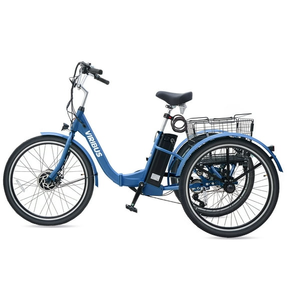 Folding Electric Tricycle, 350W 7-Speed Electric Trike for Adults, 26 in. 3 Wheel Electric Bike for Seniors with 36V 13Ah Battery, Step-Through e-Trike with Parking Brake & Rear Basket, Blue