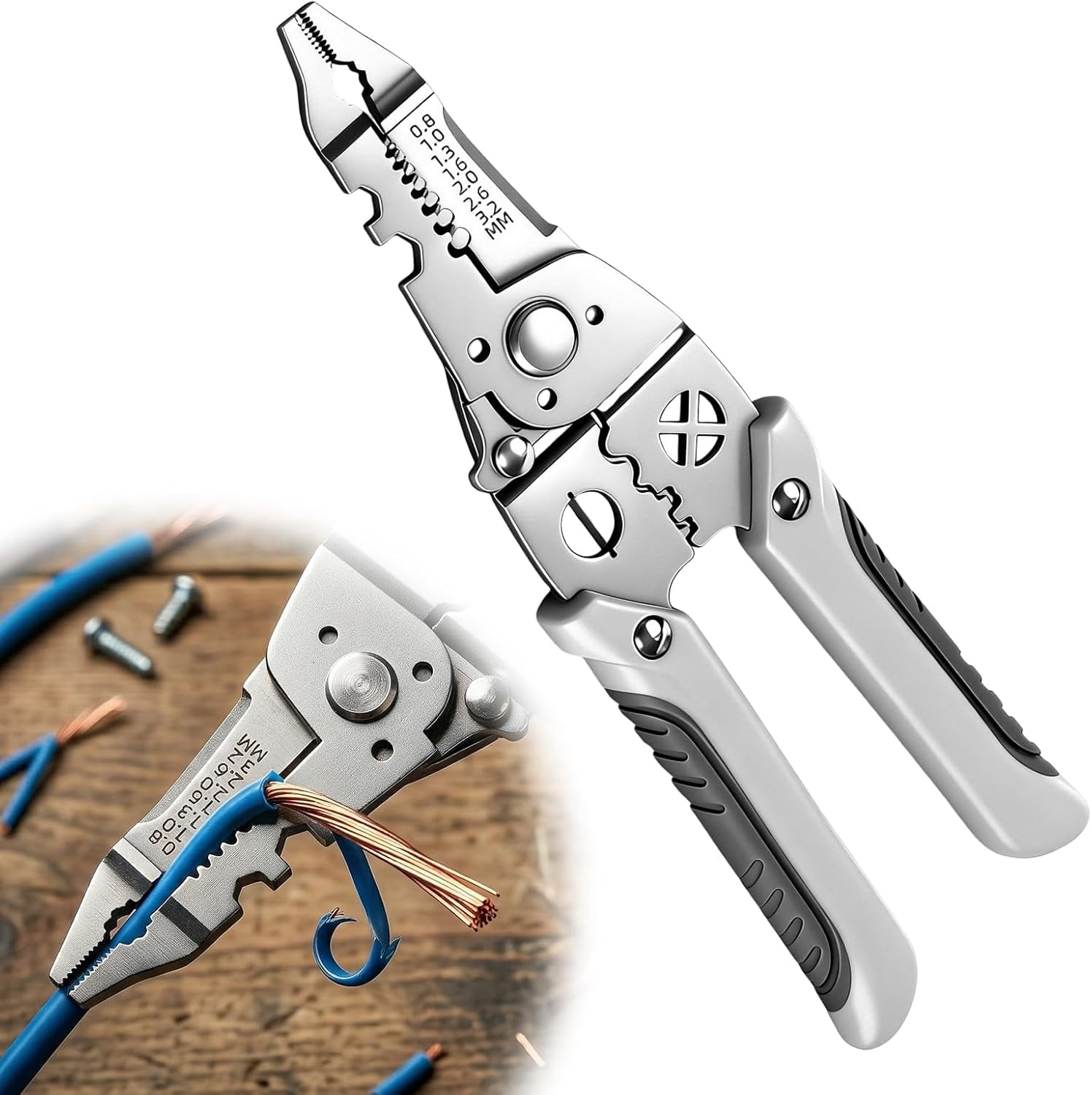 Folding Electrician Pliers, Multi-Function Wire Stripper with Voltage Tester Light & Screwdriver for Home DIY